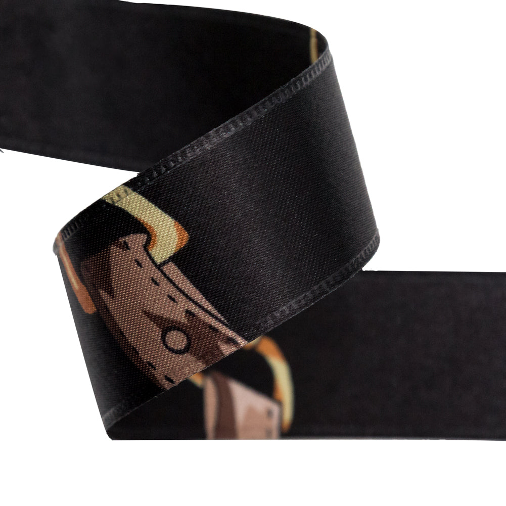 Italian Black and Gold Purse Straps and Chains Satin Ribbon - 1" Detail
