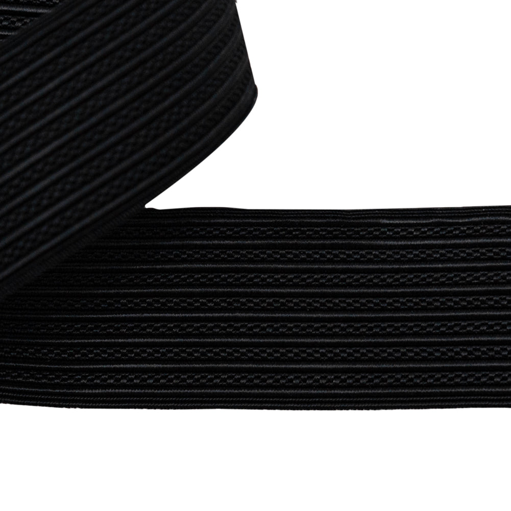 Italian Black Ribbed and Braided Embroidery Trim - 1.5" Detail
