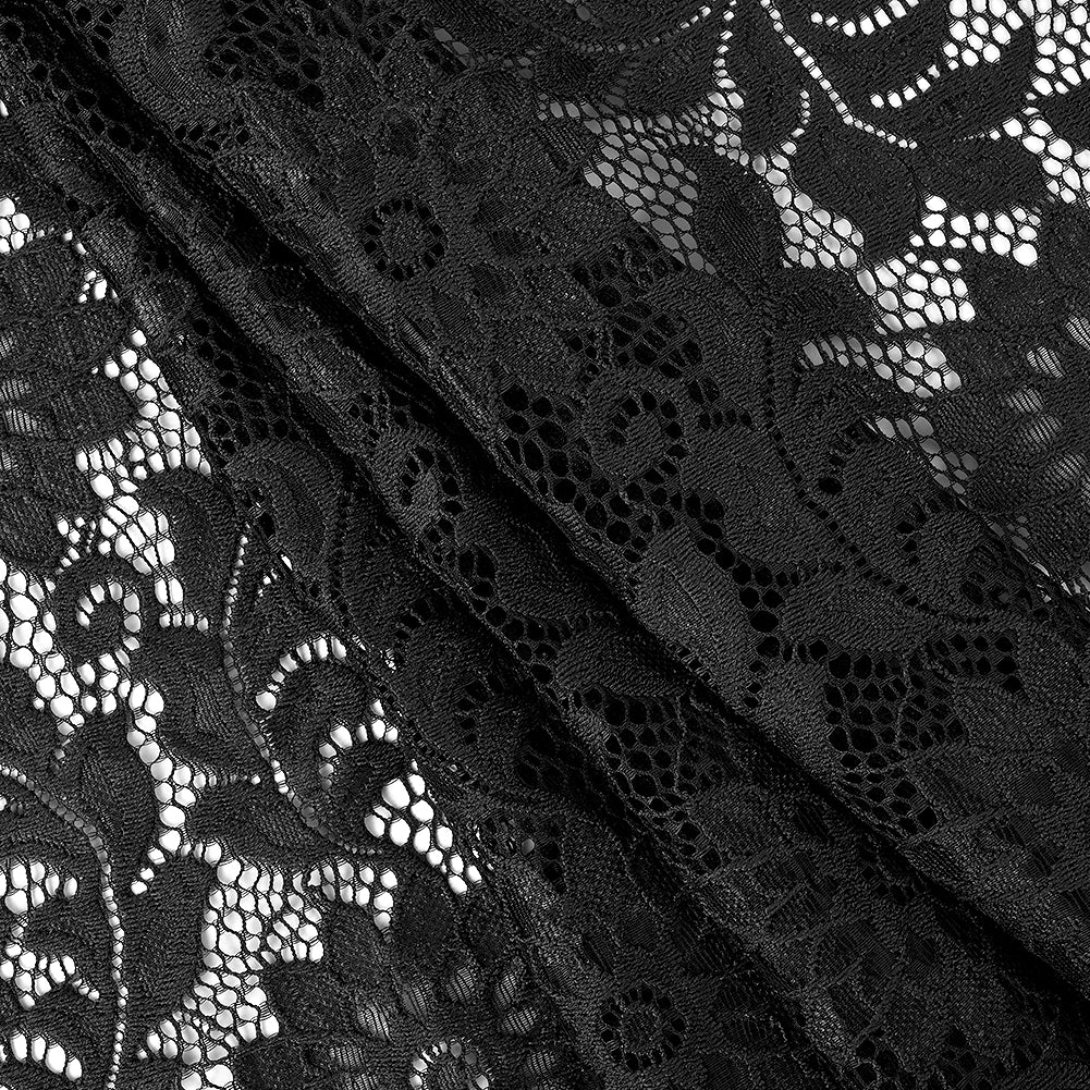 Re-Embroidered Stretch Lace - Black Sunflowers - McKee Collection Full