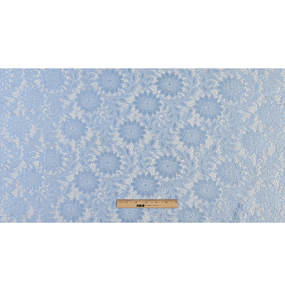 Re-Embroidered Stretch Lace - Placid Blue Sunflowers - McKee Collection Drape