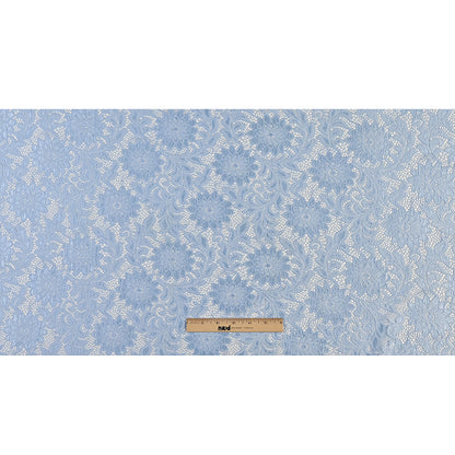 Re-Embroidered Stretch Lace - Placid Blue Sunflowers - McKee Collection Drape