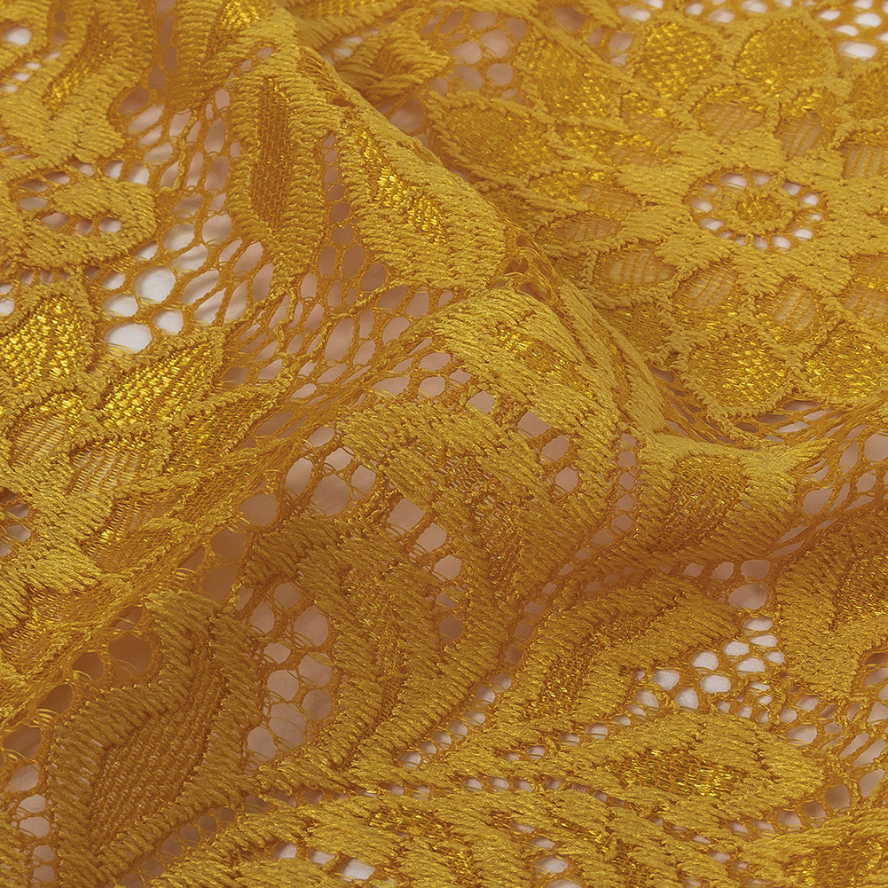 Re-Embroidered Stretch Lace - Mustard Sunflowers - McKee Collection Folded