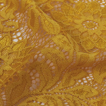 Re-Embroidered Stretch Lace - Mustard Sunflowers - McKee Collection Folded