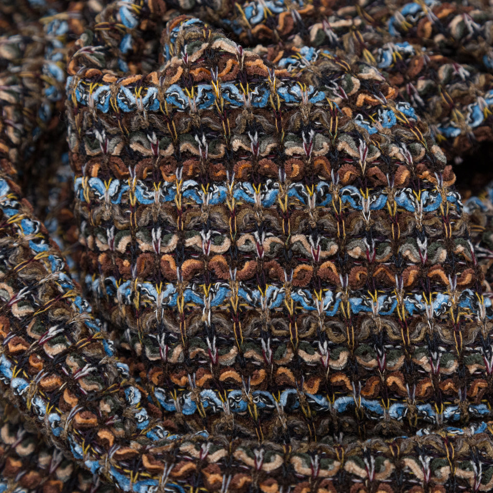 Brown, Aqua and Olive Striped Blended Wool Knit Detail