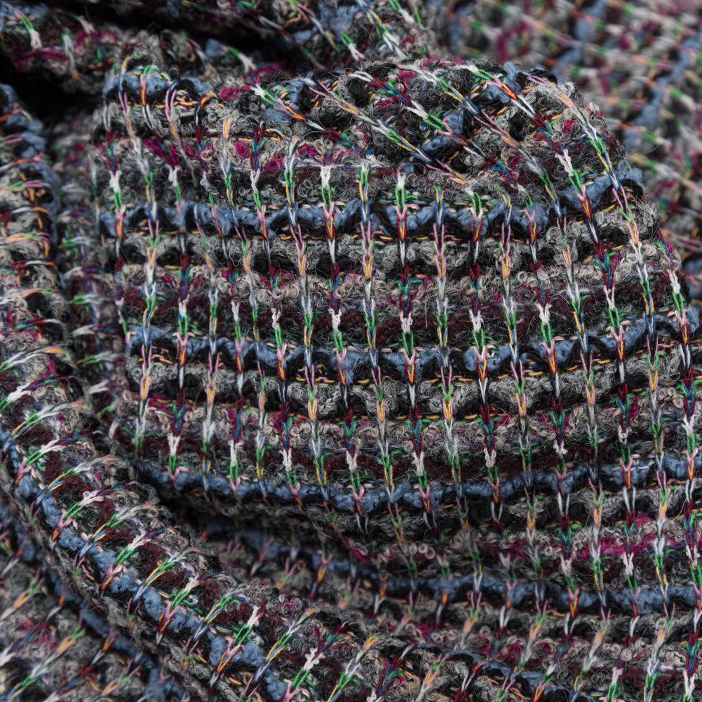 Steel Blue, Green and Fuchsia Striped Blended Wool Knit Detail