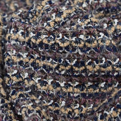 Dusty Rose, Beige and Eclipse Striped Blended Wool Knit with Multicolor Metallic Accents Detail