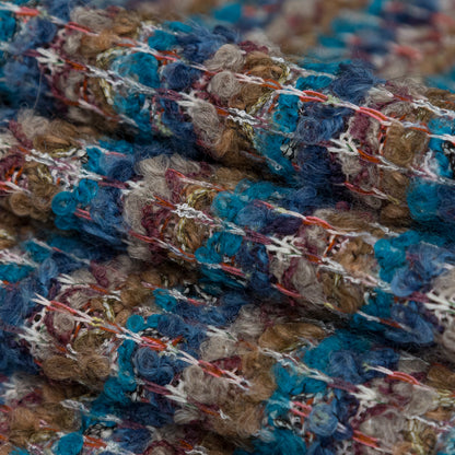 Turquoise, Golden Olive and Coral Striped Blended Wool Knit Folded