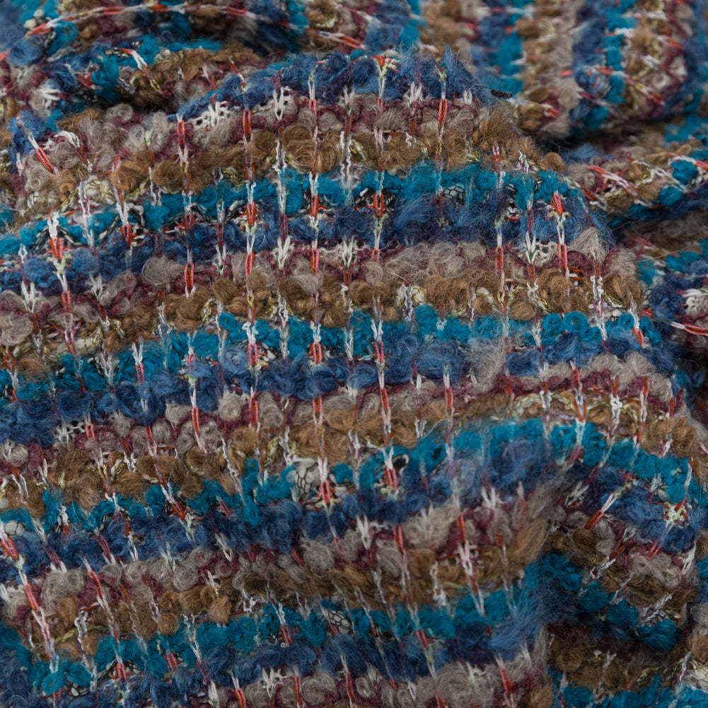 Turquoise, Golden Olive and Coral Striped Blended Wool Knit Detail