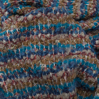 Turquoise, Golden Olive and Coral Striped Blended Wool Knit Detail