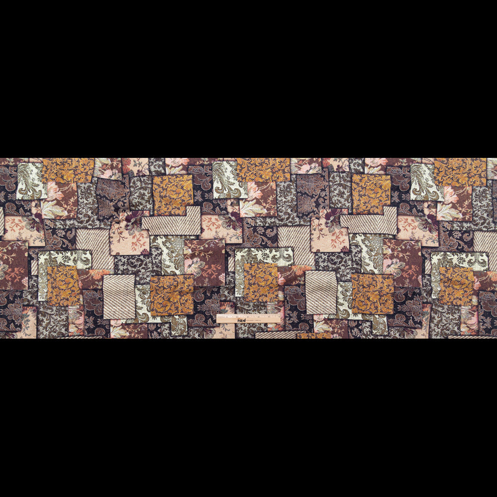 French Roast, Winter Twig and Castle Wall Patchwork Floral and Lace Printed Stretch Cotton Twill Full