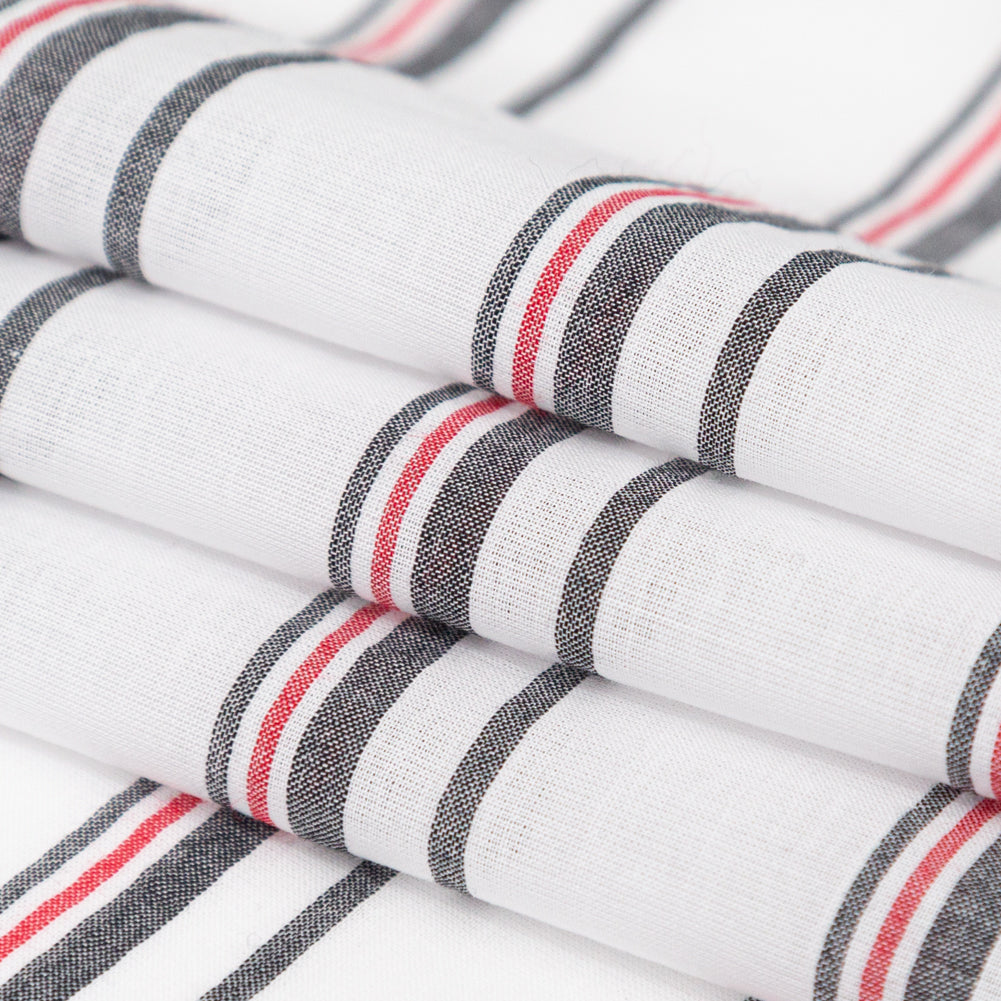Italian Tomato Puree, White and Magnet Striped Cotton Voile Folded