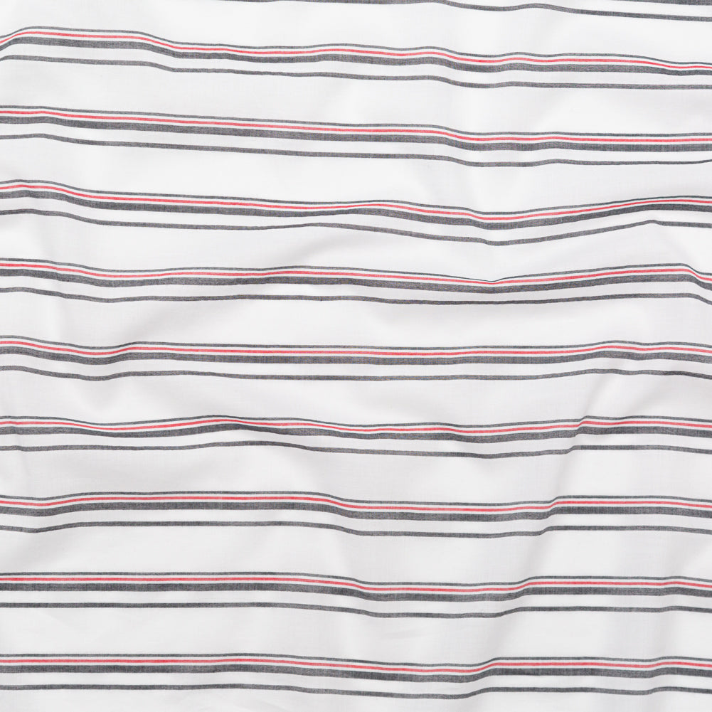 Italian Tomato Puree, White and Magnet Striped Cotton Voile