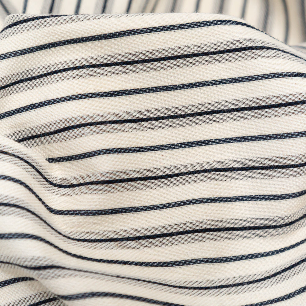 Italian Turtledove and Parisian Night Striped Stretch Twill Knit Detail