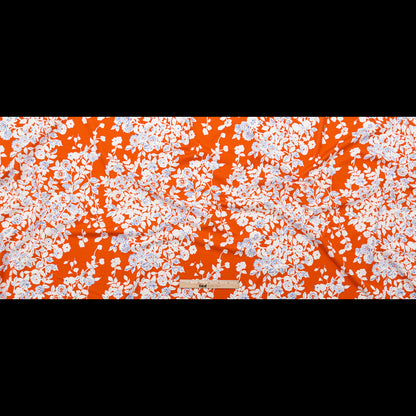 Bright Orange, White and Royal Blue Floral Printed Lightweight Ponte Knit Full