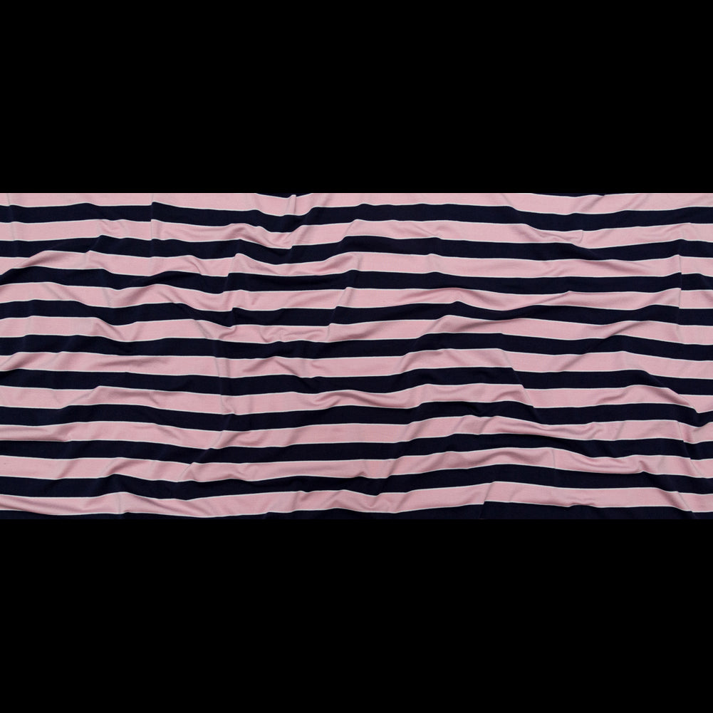 Cameo Pink and Evening Blue Awning Striped Polyester Jersey Full
