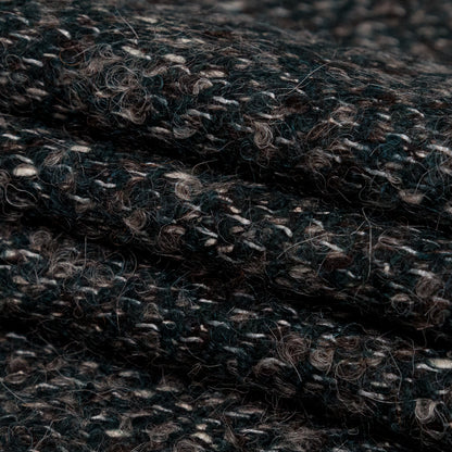 Deep Forest, Raven and Bone White Herringbone Boucle Wool Tweed Folded
