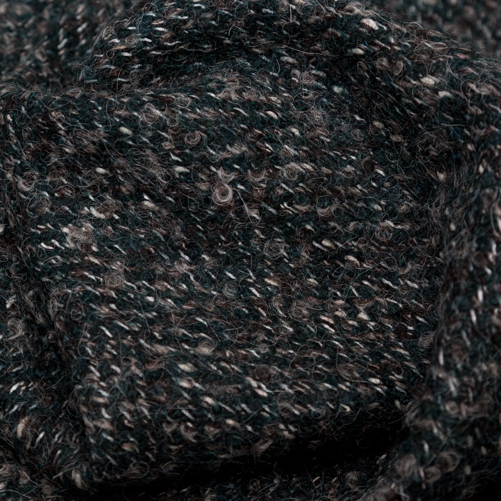 Deep Forest, Raven and Bone White Herringbone Boucle Wool Tweed Detail