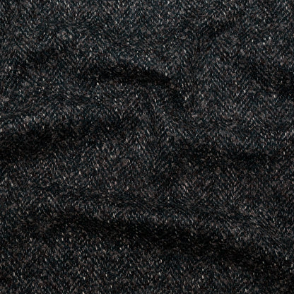 Deep Forest, Raven and Bone White Herringbone Boucle Wool Tweed
