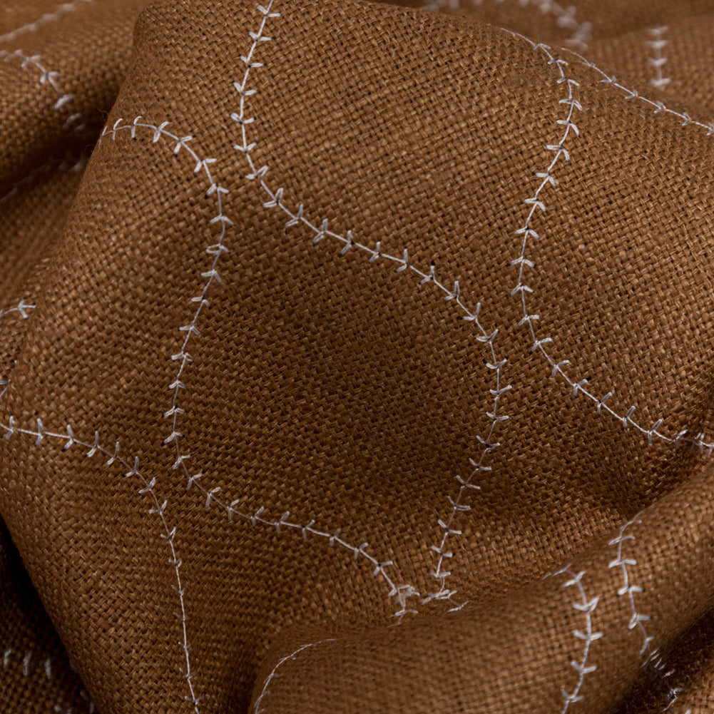 Cashew and Brilliant White Ogee Stitched Raw Silk Matka Detail