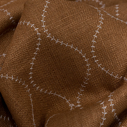 Cashew and Brilliant White Ogee Stitched Raw Silk Matka Detail