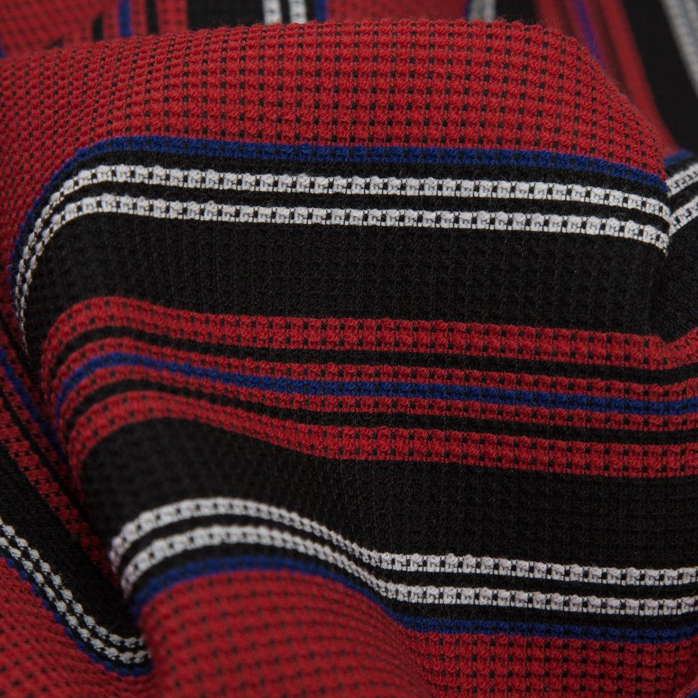 Italian Mazarine Blue, Antarctica and Aurora Red Striped Stretch Polyester Woven Detail