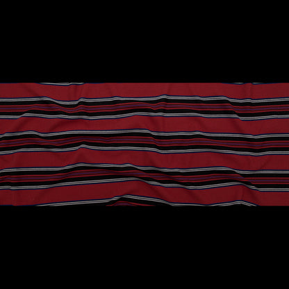 Italian Mazarine Blue, Antarctica and Aurora Red Striped Stretch Polyester Woven Full