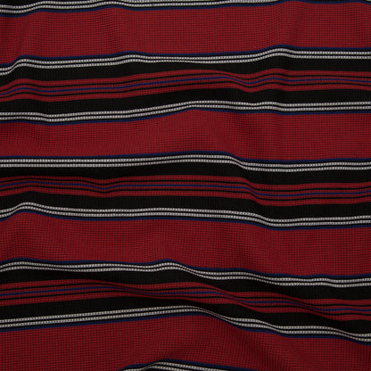 Italian Mazarine Blue, Antarctica and Aurora Red Striped Stretch Polyester Woven