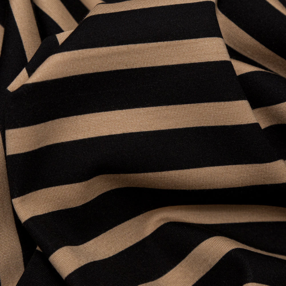 Tan and Black Striped Printed Double Knit Detail