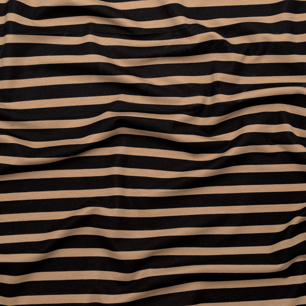 Tan and Black Striped Printed Double Knit