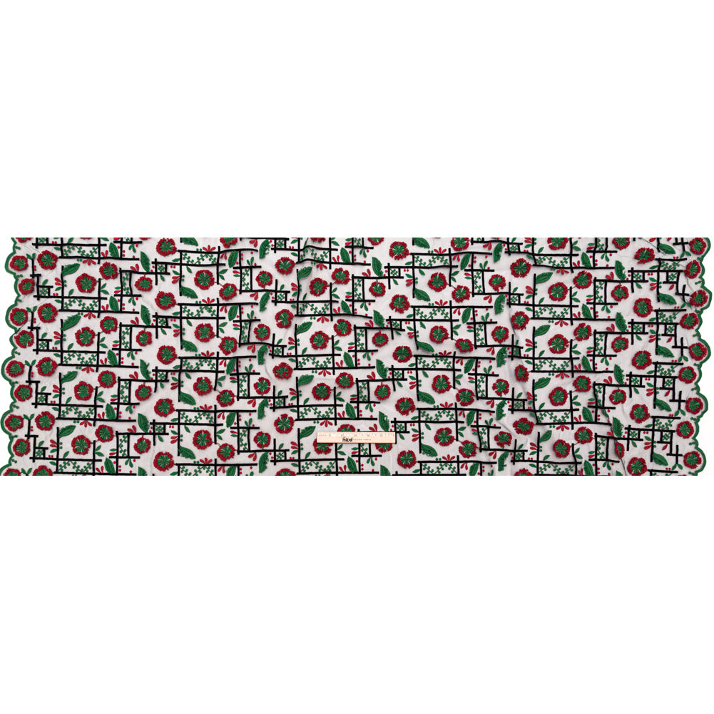 Famous NYC Designer Goji Berry and Jolly Green 3D Gridded Floral Lace with Scalloped Edges Full