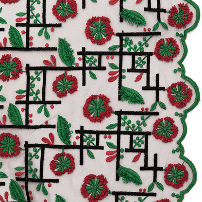 Famous NYC Designer Goji Berry and Jolly Green 3D Gridded Floral Lace with Scalloped Edges