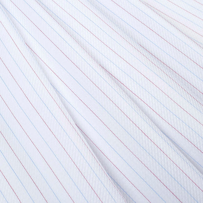 Premium White Twill Cotton Shirting with Red and Blue Tattersall Stripes Folded