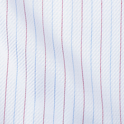 Premium White Twill Cotton Shirting with Red and Blue Tattersall Stripes Detail