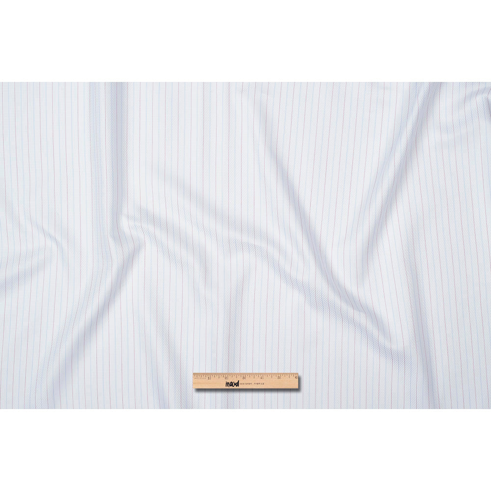 Premium White Twill Cotton Shirting with Red and Blue Tattersall Stripes Full