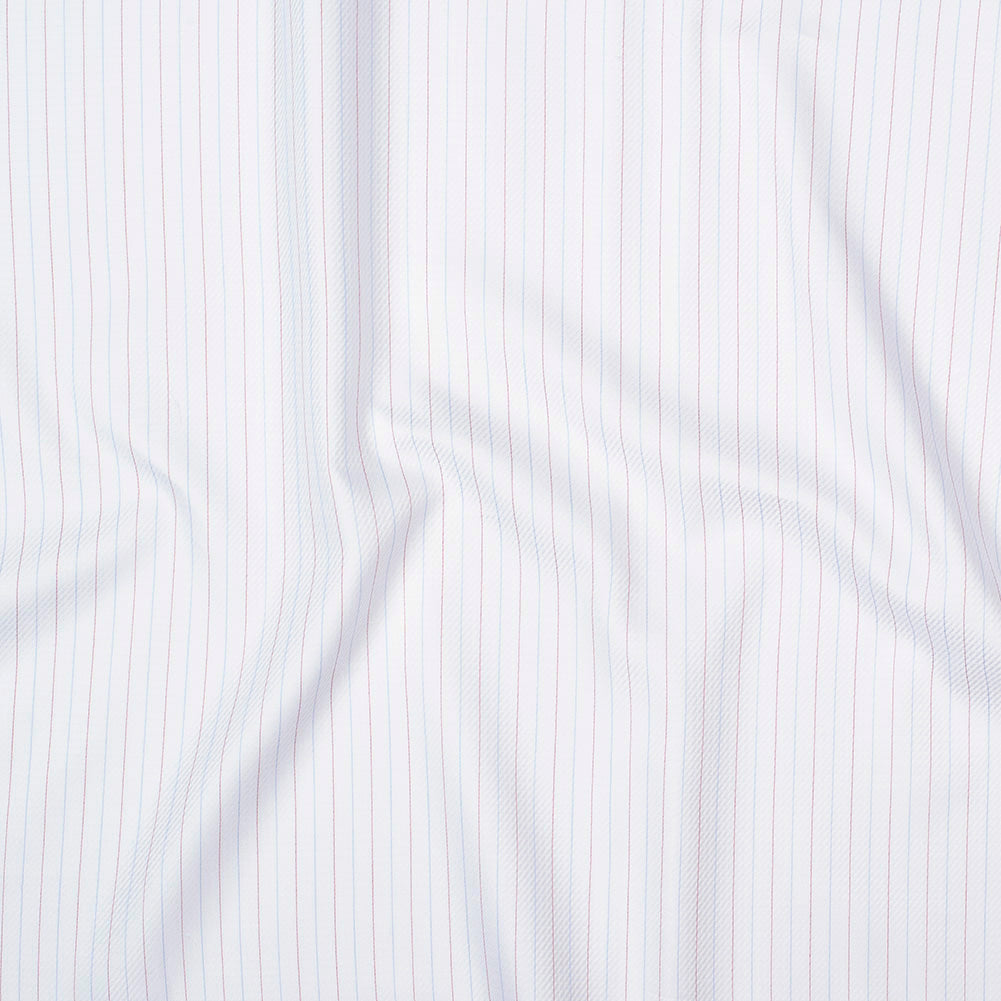 Premium White Twill Cotton Shirting with Red and Blue Tattersall Stripes