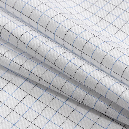 Premium Blue, Black and White Medium Graph Check Twill Cotton Shirting Folded