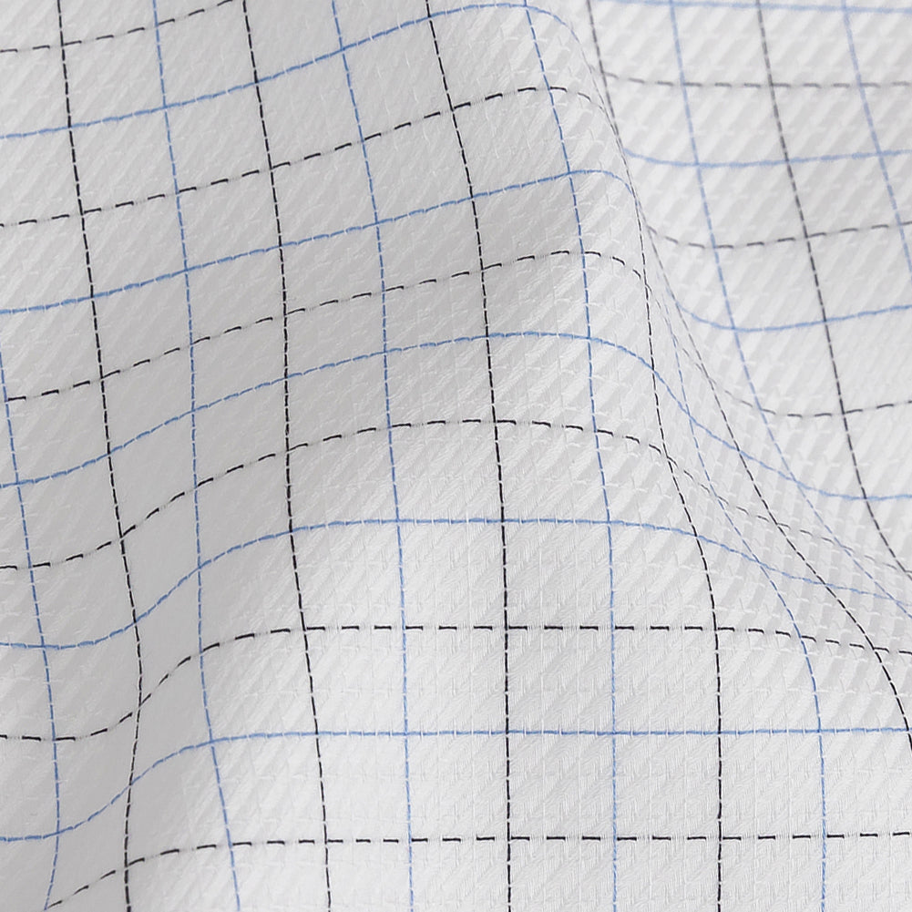Premium Blue, Black and White Medium Graph Check Twill Cotton Shirting Detail