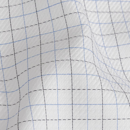 Premium Blue, Black and White Medium Graph Check Twill Cotton Shirting Detail