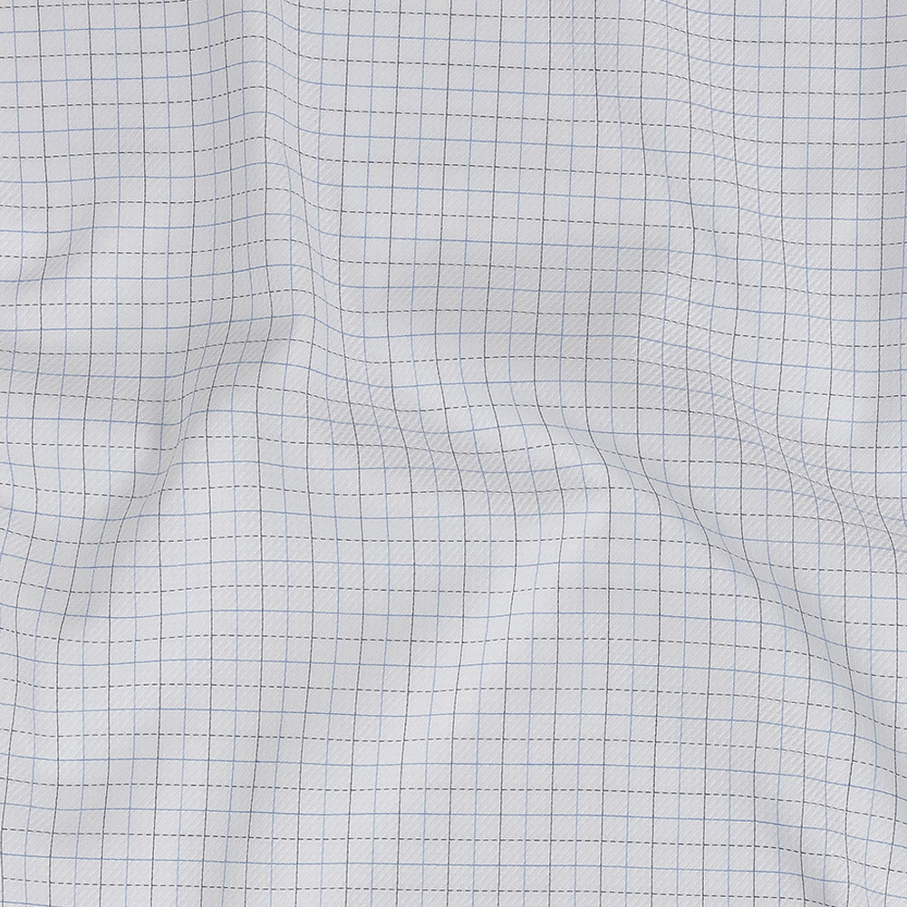 Premium Blue, Black and White Medium Graph Check Twill Cotton Shirting