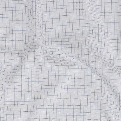 Premium Blue, Black and White Medium Graph Check Twill Cotton Shirting