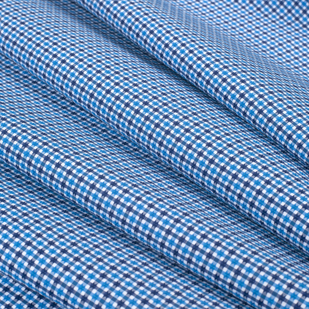 Premium Blue, Black and White Geometric Cotton Dobby Shirting Folded