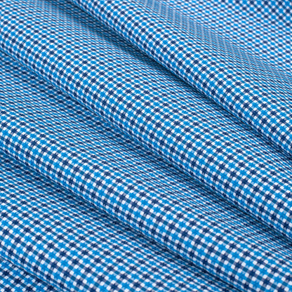 Premium Blue, Black and White Geometric Cotton Dobby Shirting Folded