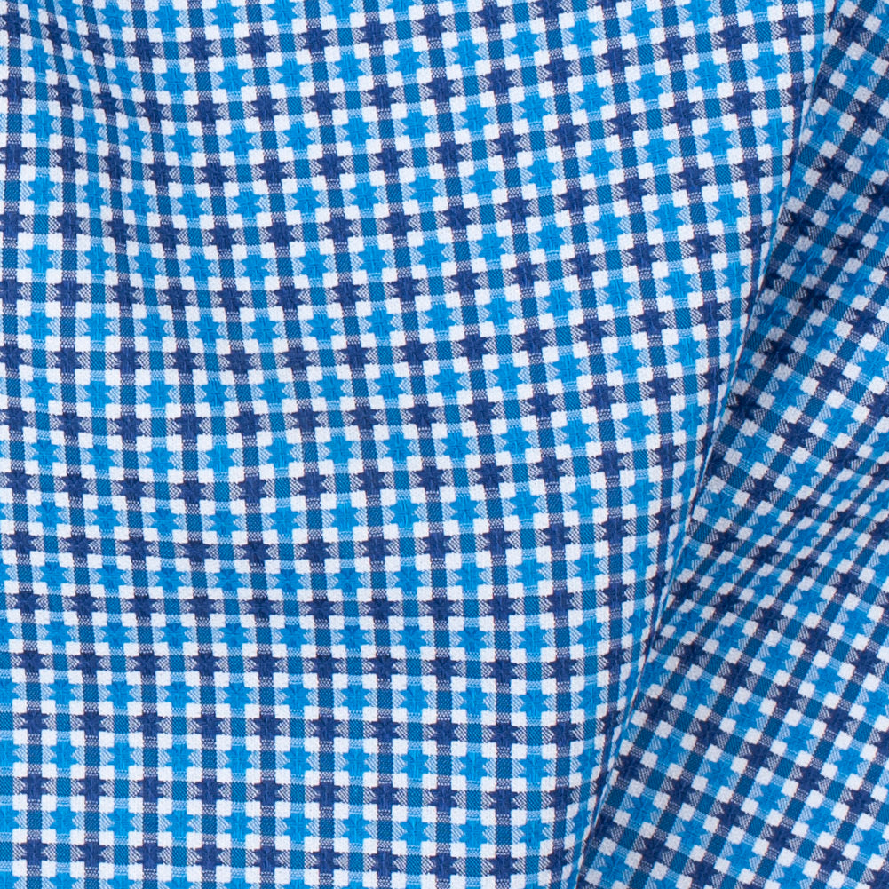 Premium Blue, Black and White Geometric Cotton Dobby Shirting Detail