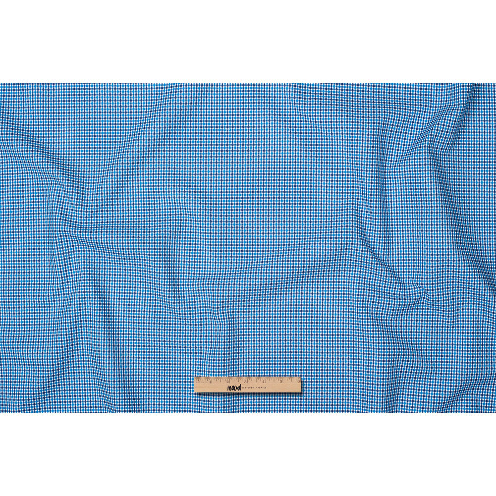 Premium Blue, Black and White Geometric Cotton Dobby Shirting Full