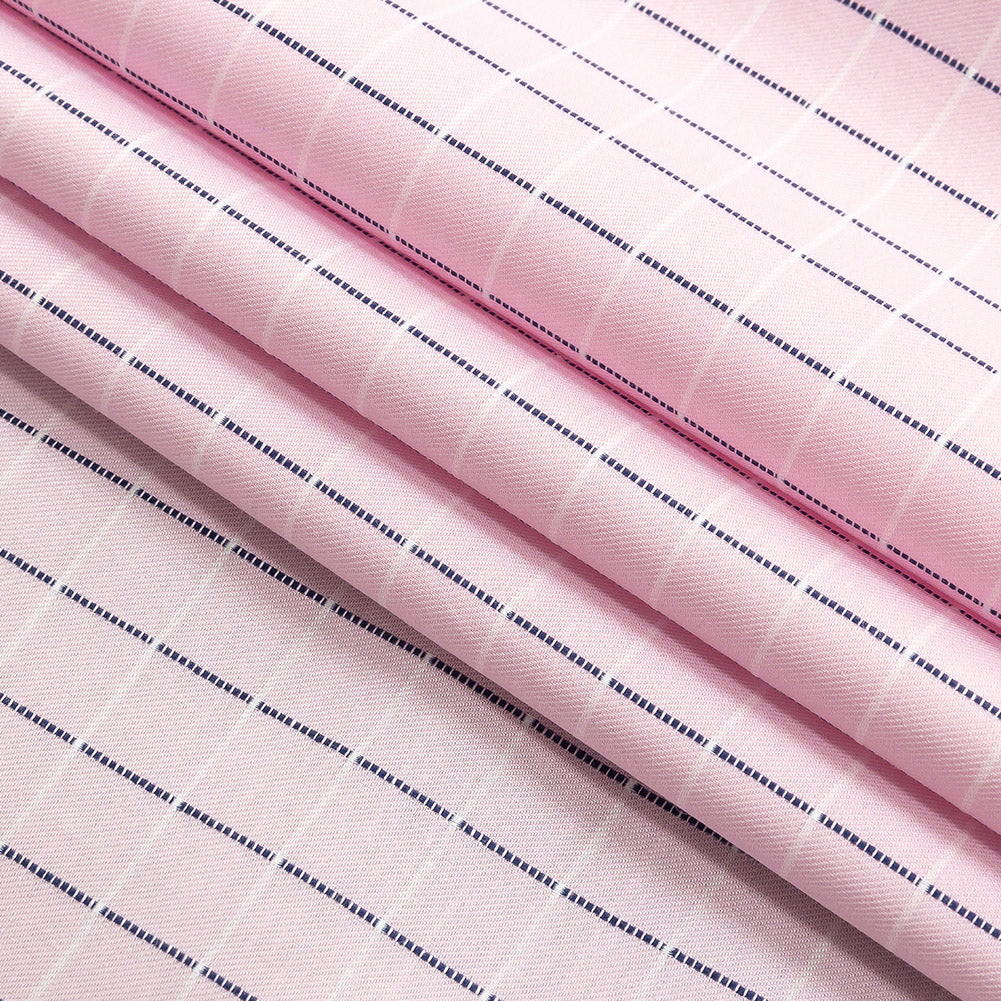 Premium Pink Woven Checks Dobby Cotton Shirting Folded