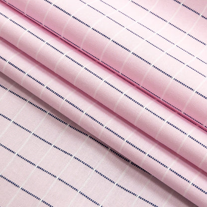 Premium Pink Woven Checks Dobby Cotton Shirting Folded