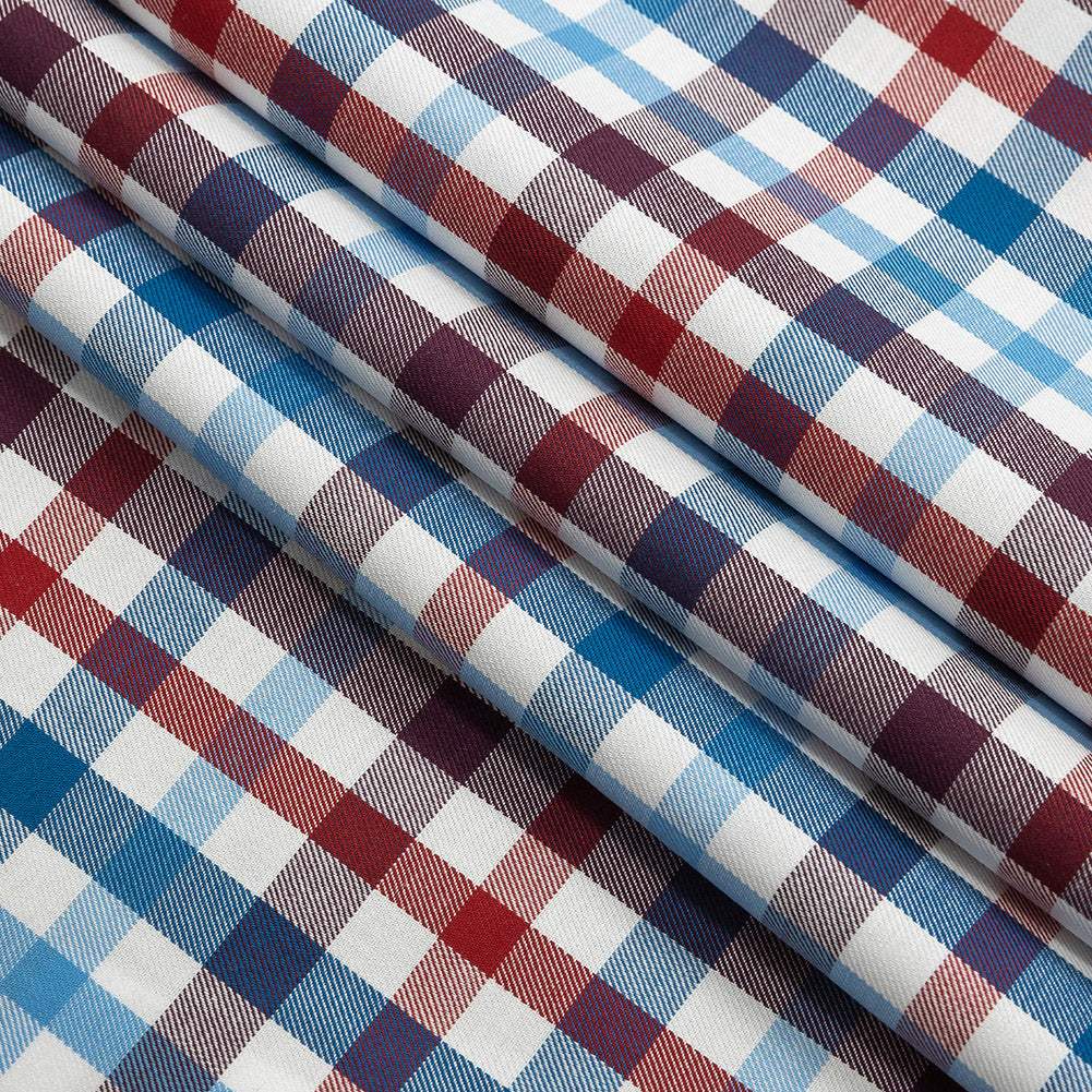 Premium Red, White and Blue Plaid Twill Cotton Shirting Folded