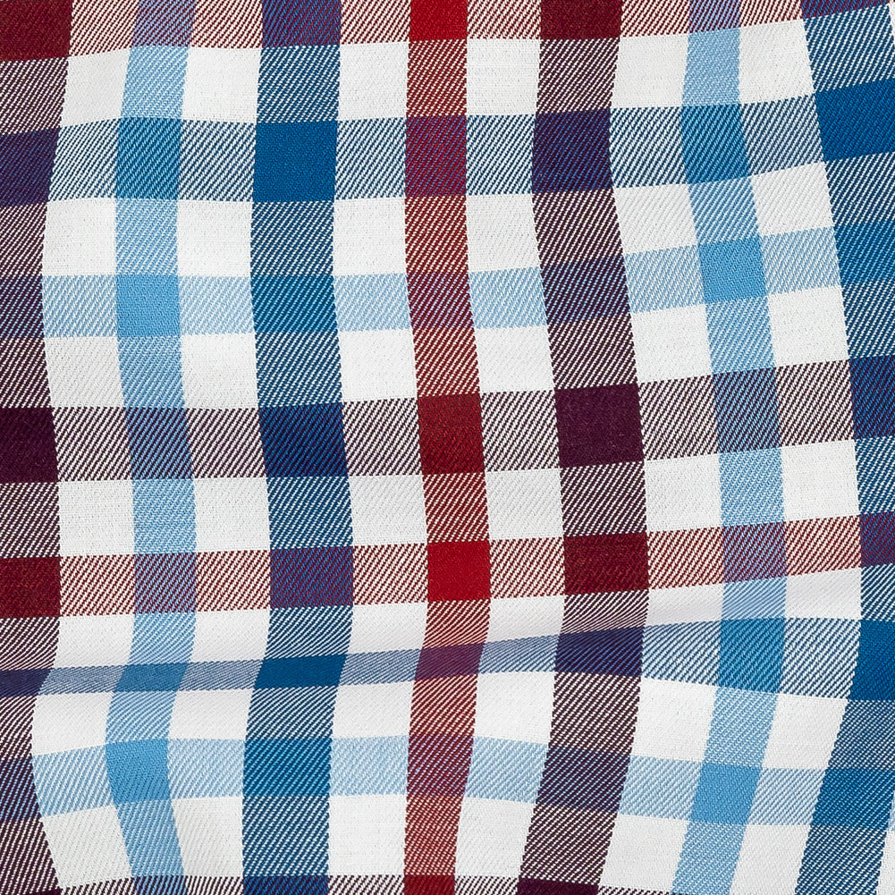 Premium Red, White and Blue Plaid Twill Cotton Shirting Detail