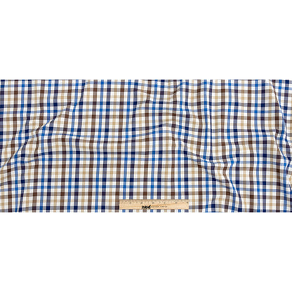 Premium Blue, Brown and Beige Plaid Twill Cotton Shirting Folded