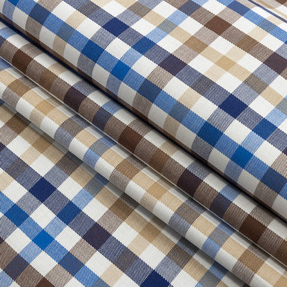 Premium Blue, Brown and Beige Plaid Twill Cotton Shirting Detail